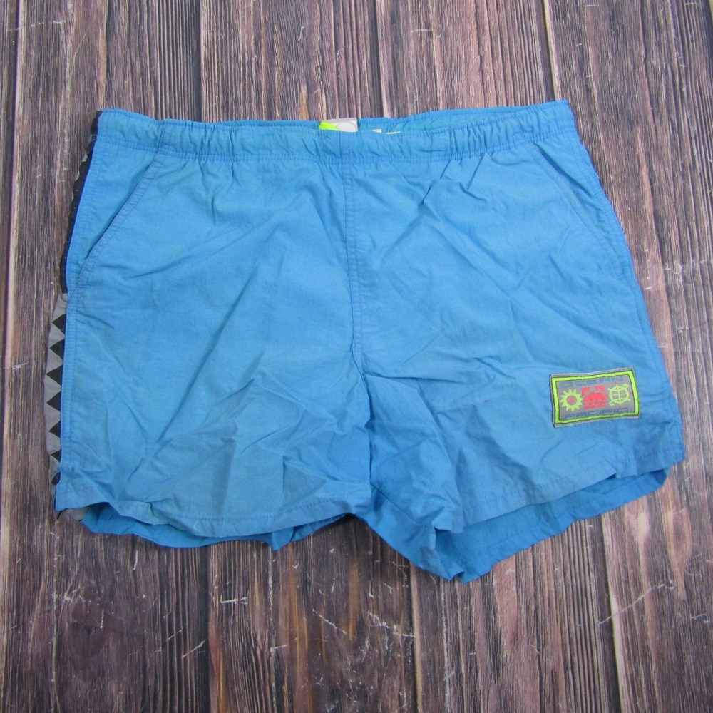 Ocean Pacific Swim Trunks Mens M Blue Vintage 90s Nylon Surf Shorts Graphic